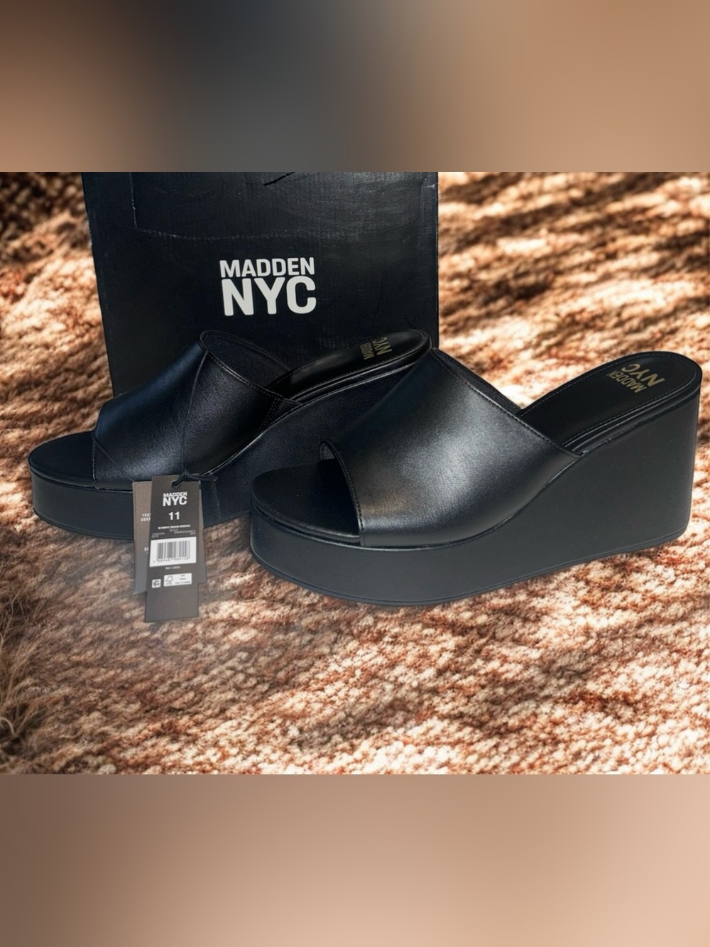 Madden NYC Black Platform Boho Wedge Slide on Sandals - Women's 11